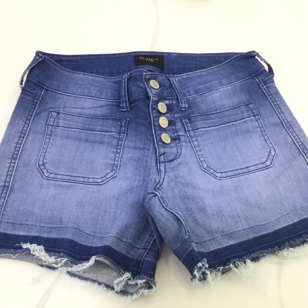 Celebrity Pink Mid Rise Frayed Raw Hem Shorts